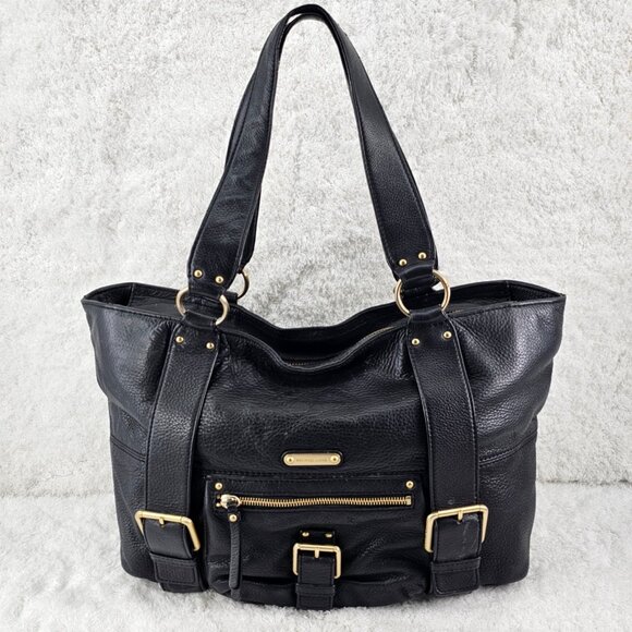 MICHAEL KORS Austin Black Pebble Leather Shoulder Bag Tote Gold Buckle Accents - Picture 2 of 15